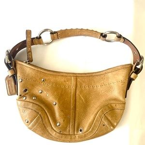 Coach Tan studded Leather Small Hobo Bag